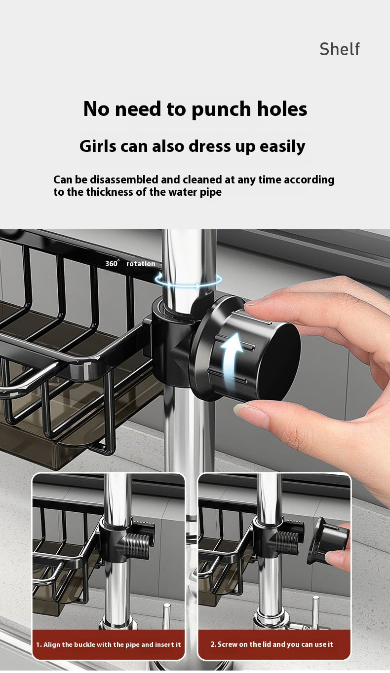 Kitchen Space Aluminum Sink Faucet Storage Rack Dishwasher Vegetable Sink Supplies Household Drain Basket Bathroom Accessories